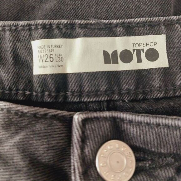 TOPSHOP MOTO Black Wide Leg Crop Jeans Gold Side Stripe 26 - Picture 10 of 13